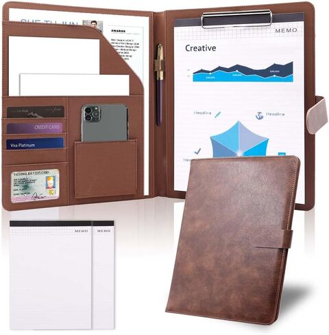 Padfolio Clipboard Folder Portfolio Notepad Organizer، Sbrinnaliao PU حافظة تخزين جلدية مع غطاء لمحفظة الوسادة القانونية A4 لوحة كتابة لمؤتمرات الأعمال ومدرسة الأعمال ولوحة مشبك المفكرة in Saudi Arabia