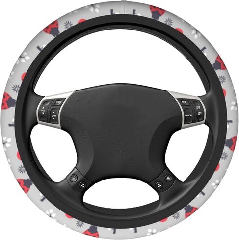 Black Brown Checkered Steering Wheel Cover Universal 15 Inch, Non Slip Durable Auto Car Accessories in Saudi Arabia