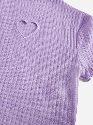 OYOANGLE Girl's Rib Knit Short Sleeve Mock Neck Cut Out Tee Top Lettuce Trim Slim Fit Crop Tee Shirts in Saudi Arabia
