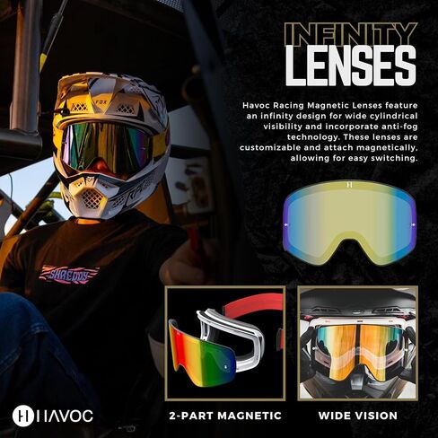 Havoc Racing Infinity Lenses - Interchangeable Magnetic Replacement Lenses - Anti-Fog, Anti-UV, Anti-Scratch Wide Goggle Lens in Saudi Arabia