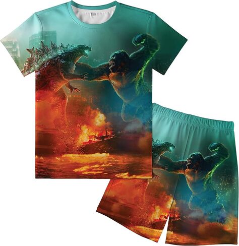 طقم شورتات فيلم Monster Shirt تي شيرت عصري بأكمام قصيرة مناسب للأولاد والبنات in Kuwait