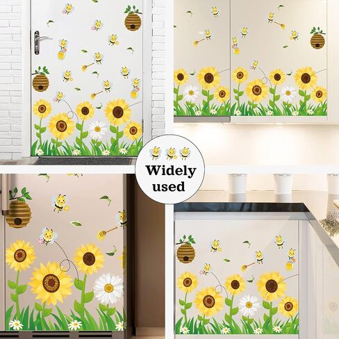 Outus 9 Sheet Spring Summer Window Clings Sunflower Bee Static Stickers Anti Collision Window Decals for Glass Windows Spring Summer Baby Shower Birthday Party Decoration in Saudi Arabia
