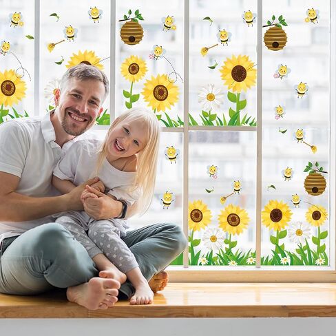 Outus 9 Sheet Spring Summer Window Clings Sunflower Bee Static Stickers Anti Collision Window Decals for Glass Windows Spring Summer Baby Shower Birthday Party Decoration in Saudi Arabia