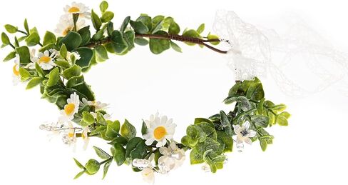 White Baby‘s Breath Flower Crown Eucalyptus Crown Bride Bridesmaid Headpiece Boho Hair Wreath DFS18 (Daisy yellow) in Saudi Arabia