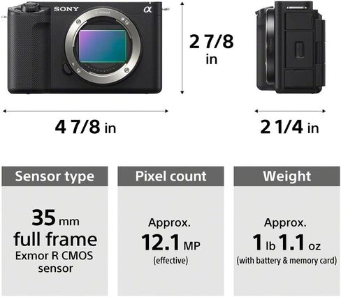 كاميرا Sony Alpha ZV-E1 كاملة الإطار بعدسة بدون مرآة باللون الأسود ILCZVE1/B، عدسة Sony FE مقاس 20 مم G، بطاقة 64 جيجابايت، برنامج Corel Photo، قارئ بطاقات، حافظة، حامل ثلاثي مرن، مجموعة تنظيف in Saudi Arabia