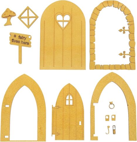 Totority 2 Sets 3D Fairy Tale Door DIY Tree Sculpture Mini Toy House Doors Micro Door Garden Tree Art Model Mini Window Frame Garden Gnome Home Door Miniature Pine Wood Door Trim in Kuwait