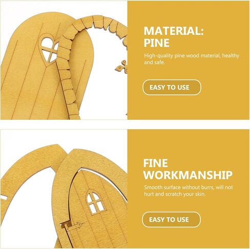 Totority 2 Sets 3D Fairy Tale Door DIY Tree Sculpture Mini Toy House Doors Micro Door Garden Tree Art Model Mini Window Frame Garden Gnome Home Door Miniature Pine Wood Door Trim in Kuwait