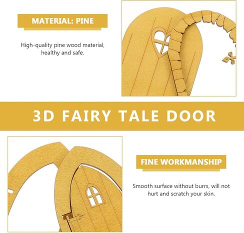Totority 2 Sets 3D Fairy Tale Door DIY Tree Sculpture Mini Toy House Doors Micro Door Garden Tree Art Model Mini Window Frame Garden Gnome Home Door Miniature Pine Wood Door Trim in Kuwait