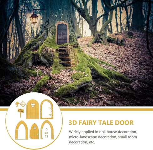 Totority 2 Sets 3D Fairy Tale Door DIY Tree Sculpture Mini Toy House Doors Micro Door Garden Tree Art Model Mini Window Frame Garden Gnome Home Door Miniature Pine Wood Door Trim in Kuwait