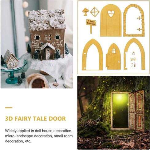 Totority 2 Sets 3D Fairy Tale Door DIY Tree Sculpture Mini Toy House Doors Micro Door Garden Tree Art Model Mini Window Frame Garden Gnome Home Door Miniature Pine Wood Door Trim in Kuwait