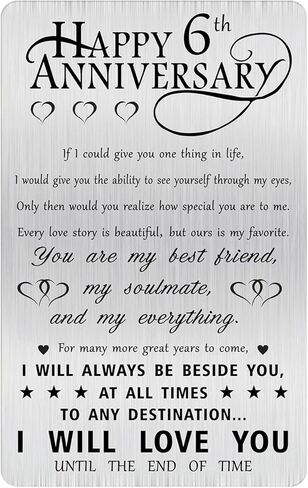 Alotozo Happy 6th Anniversary Cute Gifts for Husband Him, 6 Year Wedding Anniversary Engraved Wallet Card Gift for Her Wife Boyfriend Men in Saudi Arabia