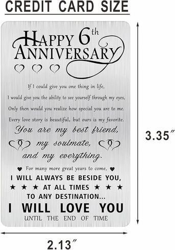 Alotozo Happy 6th Anniversary Cute Gifts for Husband Him, 6 Year Wedding Anniversary Engraved Wallet Card Gift for Her Wife Boyfriend Men in Saudi Arabia