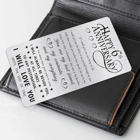 Alotozo Happy 6th Anniversary Cute Gifts for Husband Him, 6 Year Wedding Anniversary Engraved Wallet Card Gift for Her Wife Boyfriend Men in Saudi Arabia