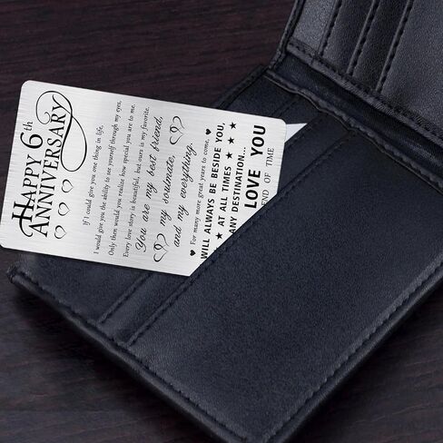 Alotozo Happy 6th Anniversary Cute Gifts for Husband Him, 6 Year Wedding Anniversary Engraved Wallet Card Gift for Her Wife Boyfriend Men in Saudi Arabia