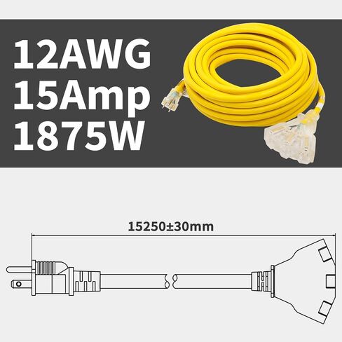 FIRMERST 1FT 3 Outlets Lighted Outdoor Extension Cord 1875W 12AWG Black in Saudi Arabia