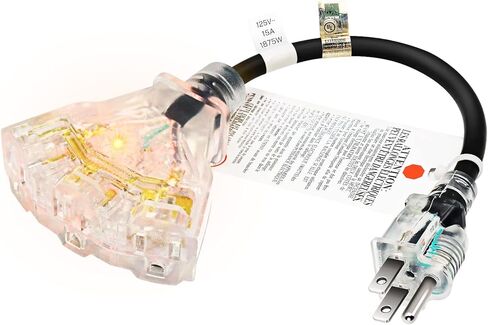 FIRMERST 1FT 3 Outlets Lighted Outdoor Extension Cord 1875W 12AWG Black in Saudi Arabia