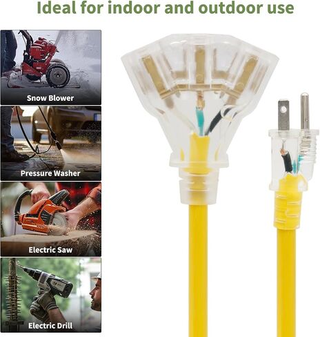 FIRMERST 1FT 3 Outlets Lighted Outdoor Extension Cord 1875W 12AWG Black in Saudi Arabia
