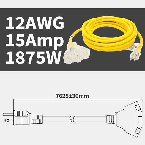 FIRMERST 1FT 3 Outlets Lighted Outdoor Extension Cord 1875W 12AWG Black in Saudi Arabia