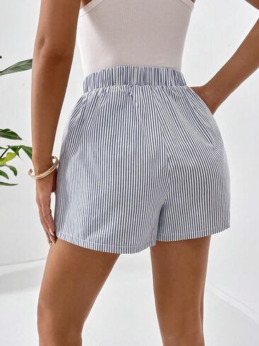 COZYEASE Women's Striped Print Elastic Waist Shorts Casual Wide Leg Mini Shorts with Pockets in Saudi Arabia