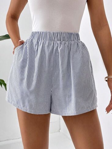 COZYEASE Women's Striped Print Elastic Waist Shorts Casual Wide Leg Mini Shorts with Pockets in Saudi Arabia