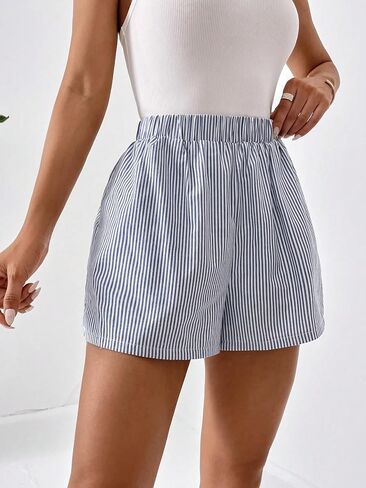 COZYEASE Women's Striped Print Elastic Waist Shorts Casual Wide Leg Mini Shorts with Pockets in Saudi Arabia
