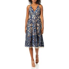 Dress the Population Women's Blair Plunging Fit and Flare Midi Dress