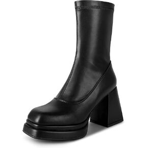 حذاء ويت كيس للنساء، ذو نعل سميك وكعب مكتنز ومقدمة مربعة وتصميم بسحاب جانبي in Kuwait