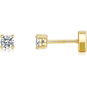 14K Gold Plated 925 Sterling Silver Moissanite Stud Flat Back Earrings for Women 0.06ct-1ct DF Color Brilliant Round Cut Lab Created Diamond Earrings | Cartilage Earring | Helix Piercing Jewelry | Small Stud Earrings