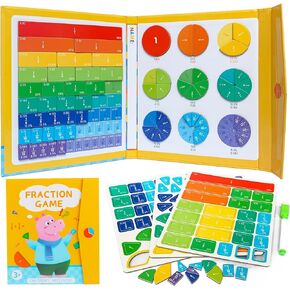 Magnetic Fraction Puzzle Book Fraction Tiles Circles with Percentages for Kids Fraction & Percent Strips & Bars Math Manipulatives for Elementary School 1st 2nd 3rd 4th Grade Homeschool Supplies