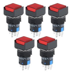 Uxcell 5 قطعة 16 مللي متر لحظة مفتاح بـزر دفع أحمر LED ضوء مربع زر 1 NO 1 NC ضوء 24 فولت