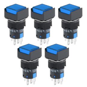 uxcell 5Pcs 16mm Momentary Push Button Switch Red LED Light Square Button 1 NO 1 NC Light 24V