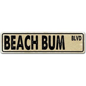 Vintage Metal Tin Signs Retro Beach Bum BLVD Sign for Beach House, Living Room or Bedroom, Iron Plaque Poster Cafe Wall Art Gift 4x16inches