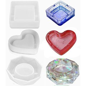 3 Pack Resin Silicone Mold,Urvoo Resin Casting Molds DIY Square Heart Rhombus Shape Resin Silicone Ashtray Molds for DIY Home Resin Casting Craft