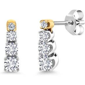 Gem Stone King 925 Silver and 10K Yellow Gold White Lab Grown Diamond Earrings For Women | 0.41 Cttw | Round: 3MM, 2.5MM & 2MM | G-H Color | VS2-SI1 Clarity