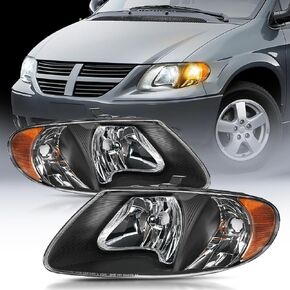 مجموعة المصابيح الأمامية Nilight لـ 2001 2002 2003 2004 2005 2006 2007 Chrysler Town & Country 2001-2003 Voyager 2001-2007 Dodge Grand Caravan استبدال غطاء كروم عاكس شفاف، ضمان لمدة عامين