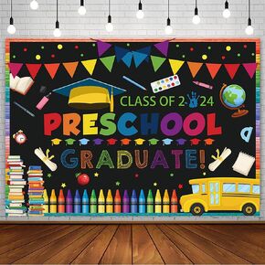 7x5ft Preschool Graduate Backdrop Kindergarten Pre K Congrats Grad Graduation Photography Background Class of 2024 School Prom Party Decorations End of School Banner Photobooth Props Supplies