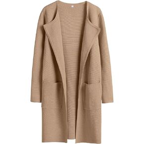 ANRABESS Women's Open Front Knit Cardigan Long Sleeve Lapel Casual Solid Classy Sweater Jacket