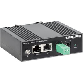 Intellinet Industrial PoE++ Splitter – 60W Input, Two 12V DC Output via 2-Pin Terminal Block or DC Jack, IP30-Rated Metal Housing, DIN Rail Mount, 3 Yr Mfg Warranty – 508940