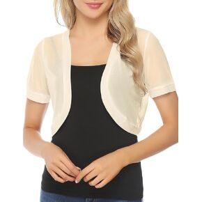 Aiboria Women Shrugs Open Front Mesh Cropped Bolero Short Sleeve Sheer Cardigan