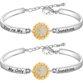 HOLLP Distance Sunflower Bracelet Set For Women Girl Friendship Jewelry You are My Sunshine My Only Sunshine Bracelet Mother Daughter Bracelet Birthday Mother's Day Jewelry