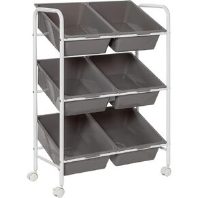 Honey-Can-Do 6-Bin Rolling Cart, Grey/White CRT-09608 Grey