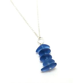Dusty Periwinkle Blue Sea Glass Pebble Stacked Pendant Necklace on 18 inch Sterling Silver Chain by Aimee Tresor Jewelry