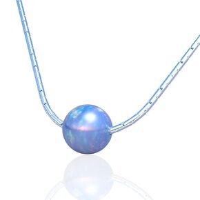 16 inch Heart Opal Dainty Necklace - 925 Silver Pendant Necklace With a 5mm Heart Shaped White Opal - Thin Snake Type Cable Wire White Opal Necklace Jewelry