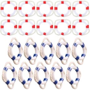 LUOZZY 20 PCS Mini Life Ring Plastic Miniature Life Rings Nautical Life Buoy Minature Swimming Rings Dollhouse Beach Theme Decorations