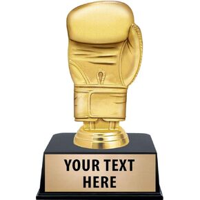 Crown Awards Boxing Trophies with Custom Engraving, 6" Personalized Gold Boxing Glove Trophy On Black Base Prime