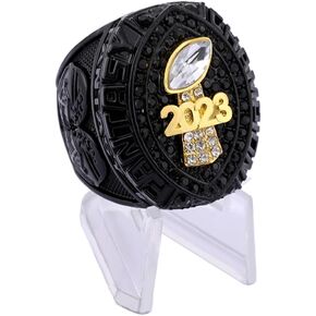2023 Fantasy Football Championship Ring | Black Gunmetal Plated Award For Fantasy Football Trophy League Winner | Color Stones