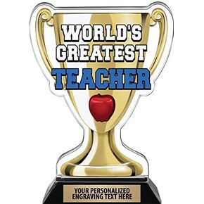 Crown Awards Worlds Greatest Teacher Trophy, 7.25" Best Teacher Ever Trophy, Engraving Included Prime