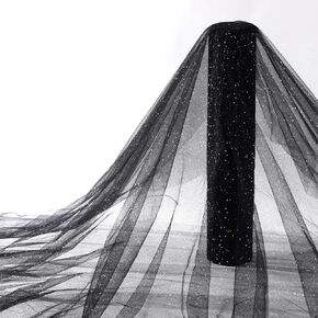 Hosuly 54" x 25 Yards Glitter Tulle Fabric Tulle Mesh Tulle Rolls Netting for DIY Craft Handmade Princess Dress Cape and Wedding Party Backdrop Decoration(Black, Glitter)