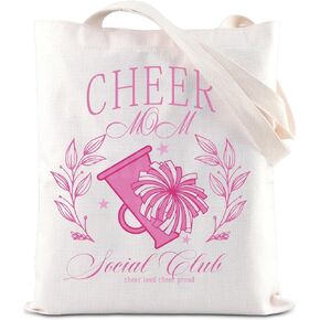 KUIYAI Cheer Mom Social Club Tote Bag Cheerleading Mom Handbag Mother Day Gift Cheerleader Megaphone Gift Cheer Team Gift