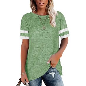 تي شيرت نسائي من Esobo بأكمام قصيرة، قمصان تونيك فضفاضة بياقة مستديرة، كتلة ألوان كاجوال، قمصان تي شيرت in Kuwait